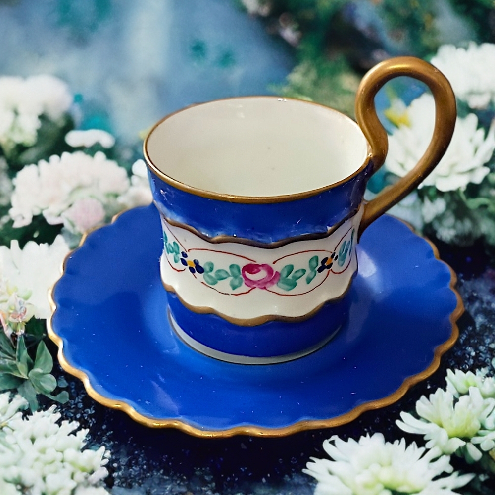 Imperial Demitasse Cup Sauce Espresso France Gold Gilt Hand Painted‎ Cobalt Blue